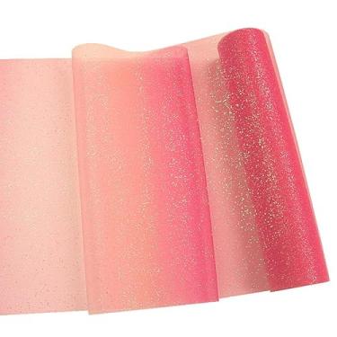 Imagem de Yuanchuan Rolos de tule com glitter arco-íris gradiente 30 cm x 10 jardas (9 m) rolos de tule tecido tutu para saias faça você mesmo casamento embrulho presente costura artesanato laço decorações de