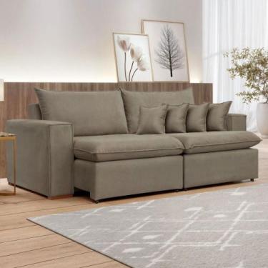 Imagem de Sofá 3 Lugares Barcelona Retrátil Veludo/Bege Escuro - Celflex, Bege E