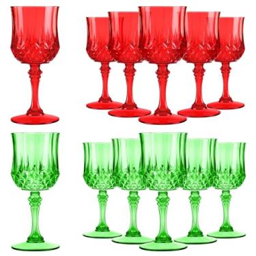 Imagem de LemonRoad 12 peças de taças de vinho de plástico vermelho e verde vintage taças de plástico para recepção de casamento, Halloween, chás de panela, grandes eventos, suprimentos de festa