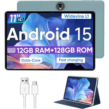 Imagem de Tablet Android 15, tablets de 11 polegadas com processador Octa Core, 12 GB de RAM + 128 GB ROM 1 TB expansão, Widevine L1, bateria de 8000 mAh, 2,4/5 GHz banda dupla WiFi/GPS/FM, câmeras de 5/8 MP