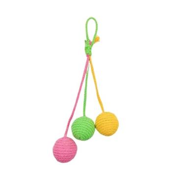 Imagem de IEUDNS Bola de sisal para gatos, brinquedo interativo para gatos, suprimentos para animais de estimação, proteção para móveis, exercício, arranhador, corda, Rosa Amarelo Verde
