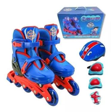 Imagem de Patins InLine com Kit segurança Unitoys, Azul, 30-33