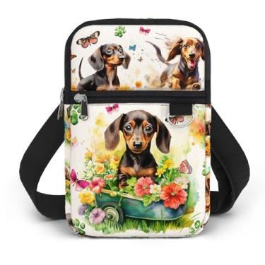 Imagem de 84hoods Bolsa transversal para celular com alça longa ajustável. Presente para dono amante de Dachshund. Bolsa de celular impermeável presente para mulheres. Jardim de flores.