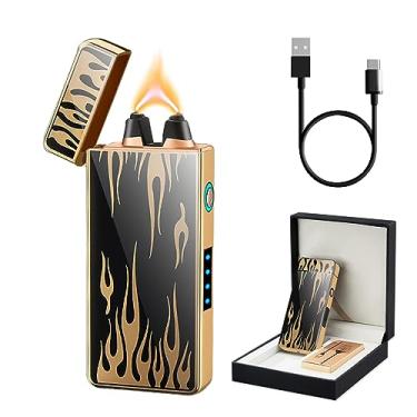 Imagem de TIKIUKI Isqueiros elétricos, recarregáveis, à prova de vento, sem chama, arco de plasma, com indicador de bateria LED