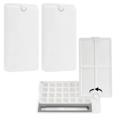 Imagem de LELE LIFE Pacote com 2 paletas de aquarela com tampa giratória de 360°, paleta de tinta de viagem de 28 poços, bandeja vazia com 4 áreas de mistura e suporte de pincel para guache de aquarela, branco