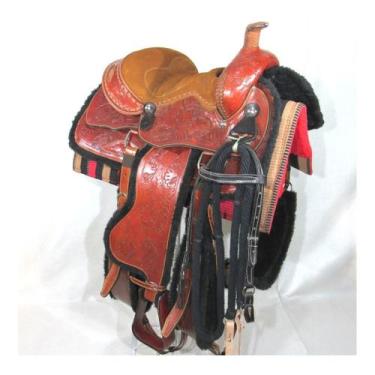 Imagem de Cela De Cavalo Americana Havana Completa Premium Arreada Top De Linha 