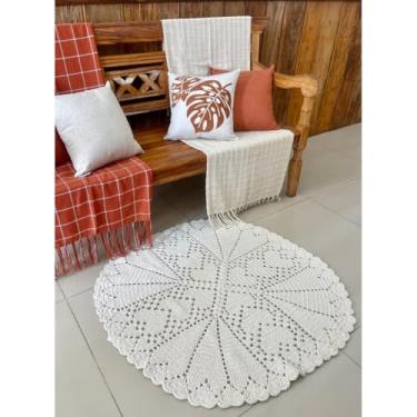 Imagem de Tapete Magnólia Quadrado Coração 1,00x1,00m Crochê Artesanal (Cru)