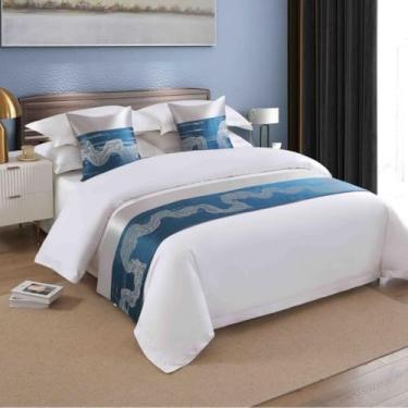 Imagem de Lençóis de cama de corredor de cama de hotel toalha de cauda de luxo protetor de cama de alta qualidade para pé da cama decorações de cama para cama de casal queen king tamanho azul 1||50 x 240 cm