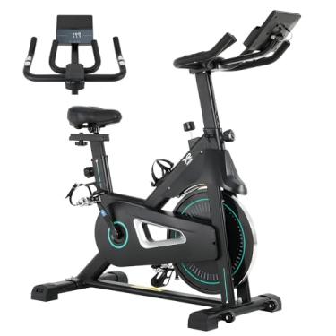 Imagem de X-RUSH Bicicleta ergométrica fixa para casa, bicicleta de ciclismo interna com resistência à correia magnética, assento ajustável, visor LCD, suporte para iPad, capacidade de peso de 120 kg