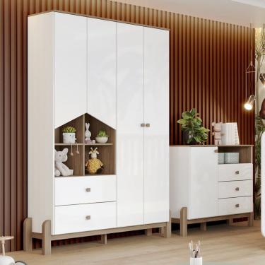 Imagem de Conjunto Quarto de Bebê Guarda-roupa e Cômoda Ternura Branco/Jequitibá