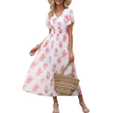 Imagem de Vestido maxi ANRABESS floral de verão com decote em V e chiffon para m