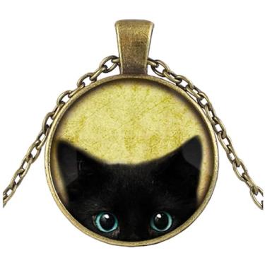 Imagem de MALOYANVE Colar de gato preto, engraçado, misterioso, realista, animal, corvo espiando, leve, pingente para festa de Halloween, presente para mulheres, Vidro, Sem Pedra Preciosa