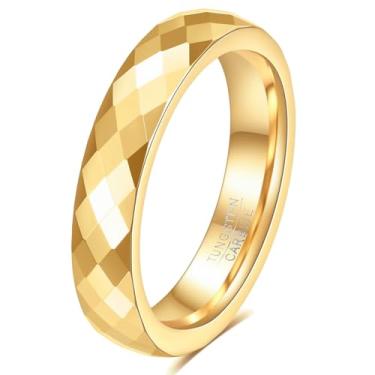 Imagem de VQYSKO Aliança de casamento de carboneto de tungstênio de 4 mm e 6 mm para mulher | Anel de carboneto de tungstênio polido com cúpula dourada para homens | Ajuste confortável para tamanhos 5-14
