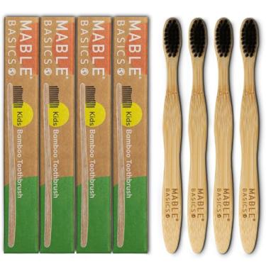 Imagem de MABLE Escova de dentes básica infantil de bambu – cerdas macias, ecológica, sem plástico – pacote com quatro (preta)