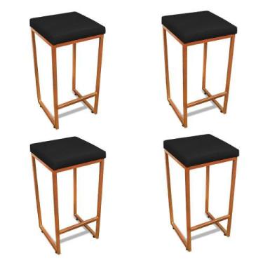 Imagem de Banqueta Alta Para Cozinha Industrial Kit 4 Nick Bronze E SintéticoPre