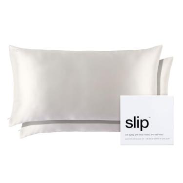 Imagem de slip The Original King Silk Fronha Duo - 100% Pura 22 Momme Mulberry Silk - Tamanho Padrão King - Anti-BedHead, Anti-Sleep Crease, Branca (50,8 cm x 91,4 cm)
