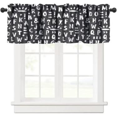Imagem de Fblifil Saia de cortina de alfabeto preto e branco, letras em cores divertidas, corações rabiscados, arte em quadrinhos, pequenas saias de janela para café, cozinha, sala de estar, quarto, banheiro