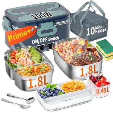 Imagem de IFENROL Lancheira elétrica aquecida para adultos, 100 W, 3 em 1, embalagem com 2 recipientes de 1,8 L, lancheira para homens, camada dupla, aquecedor de alimentos com aquecimento rápido, 12 V/24 V/110