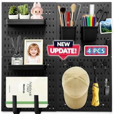 Imagem de TurnSun Kit combinado organizador de parede Pegboard, 4 peças de painéis de placa de pinos com 18 acessórios, fácil instalação, melhores quadros de fixação e suspensão modular para garagem, escritório
