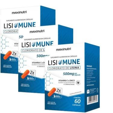 Imagem de KIT 3X Lisimune (Lisina, Vitamina C e Zinco) 60 cápsulas - Maxinutri