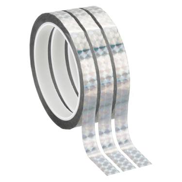 Imagem de PATIKIL Fita de filme de poliéster metalizada de 1,27 cm x 55 metros, 3 peças de fita decorativa metálica a laser prata fita adesiva espelhada para detalhes de paredes de decoração de barcos