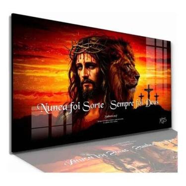 Imagem de Quadro Decorativo Jesus Cristo Leão Frase Nunca Foi Sorte Colorido Col