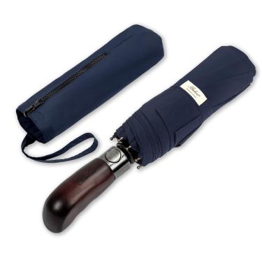 Imagem de Balios Guarda-chuva de viagem com alça de madeira com abertura automática, abertura para fecho, azul marinho escuro