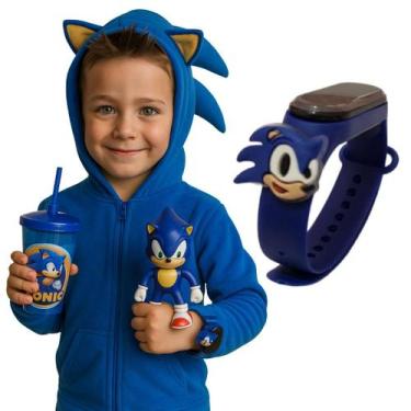 Imagem de Relógio Infantil Sonic Com Copo Infantil Mais Boneco Sonic Menino Para
