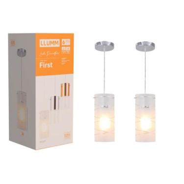 Imagem de Kit 2x Luminária Moderna Pendente De Teto First Gelo 1 Luz E27 Sala Co