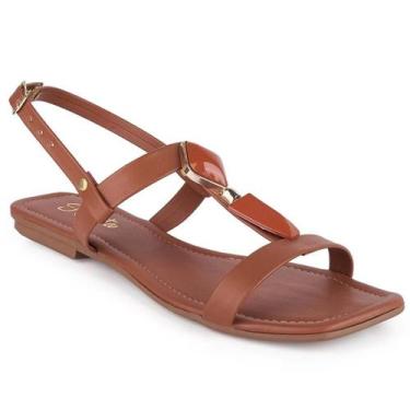 Imagem de Sandália Rasteira Feminina com Pedraria e Fivela Ajustável Confortável