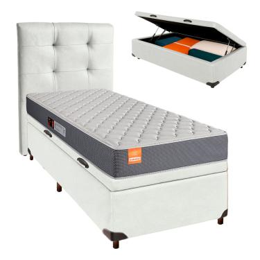 Imagem de Cama Box Bau + Colchão Solteiro D23 Pro Inducol + Cabeceira Estofada
