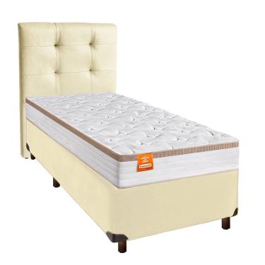 Imagem de Cama Box + Colchão Solteiro Molas Ensacadas Isis Real Inducol + Cabeceira Estofada