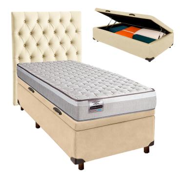 Imagem de Cama Box Bau + Colchão Solteiro Molas Ensacadas Hanover Inducol + Cabeceira Estofada