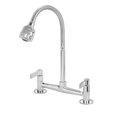 Imagem de Torneira Misturador Cozinha Gourmet Flexível Duplo Comando Mesa Bancad