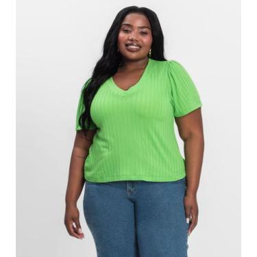 Imagem de Blusa Canelada Plus Infinita Cor Verde, Plus G2, Verde
