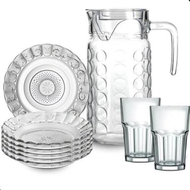Imagem de Jogo De Pratos Fundos Com Jarra E Copos 13 Peças Em Vidro - Sigullar