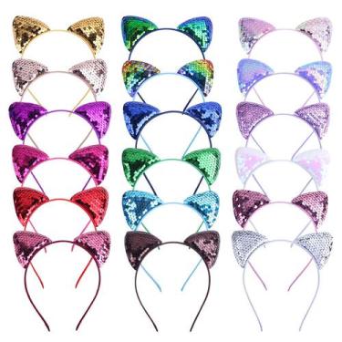 Imagem de Conjunto de bandanas Cat Ears REQO 18 peças de glitter para adultos/cr