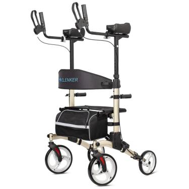 Imagem de Andador Adulto Idoso com Apoio de Braço, Assento Acolchoado e Cesto, Suporta até 136 kg, ELENKER, Bege