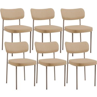 Imagem de Kit 06 Cadeiras Estofadas Para Sala De Jantar Melina Base Arena L02 Linho Bege Escuro - Lyam Decor