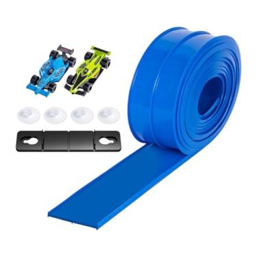 Imagem de Yunhgft Pista de Corrida de Carros de Corrida, 4,5 M, com 2 Carros, Presente para Meninos E Meninas, Diversão Versátil Faça Você Mesmo, Ventosas Fortes, Pista, Azul