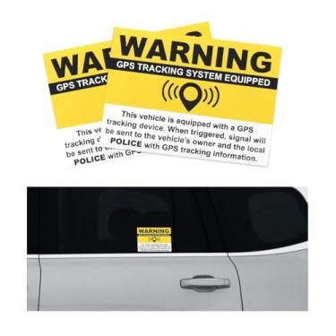 Imagem de MTRPS 2 peças de adesivos de rastreamento GPS, 6,3 cm x 8,9 cm sinal de aviso de veículo antirroubo adesivos de vinil resistentes a UV, sistema de alarme rastreador GPS à prova d'água, adesivos de