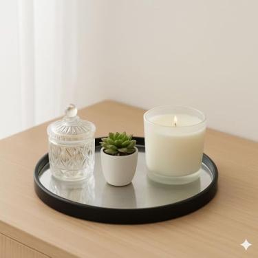 Imagem de Bandeja Decorativa Redonda com Espelho – Organização Sofisticada para Seu Espaço (Preta)