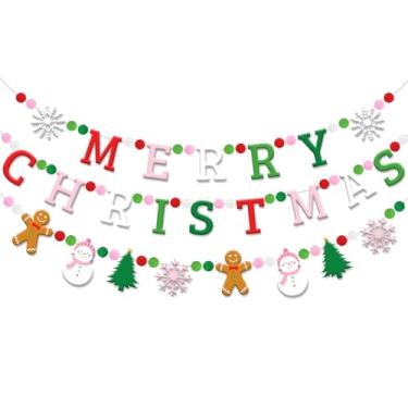 Imagem de Doumeny 3 peças de guirlanda de feltro de feliz Natal com floco de neve árvore de Natal bola de feltro bandeira de boneco de neve de inverno guirlanda de pão de gengibre pendurada bandeira de pompom
