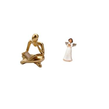 Imagem de Fenteer Estátua de Anjo Abstrato Pensador, Figura de Resina, Decoração para Mesa, Sala de Estar, Prateleira, Escritório, Estante, Mesa, Escultura de Querubim