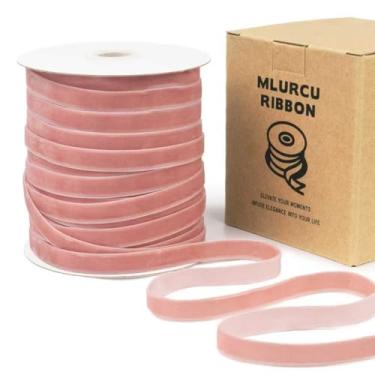 Imagem de Fita de veludo rosa empoeirada de 9,5 mm (3/20.3 cm) 50 jardas vintage ouro rosa fina fita de veludo rosa empoeirado para árvore de Natal, embrulho de presente, guirlanda, fabricação de laços de