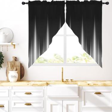 Imagem de Coxila Cortinas de saia de cozinha pretas e brancas pequenas curtas ombré escuro gótico abstrato gradiente design simples gótico masculino janela toppers 71 x 91 cm banheiro quarto sala de estar