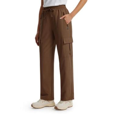 Imagem de Calças de caminhada Cargo Libin Summer para mulheres em marrom escuro 
