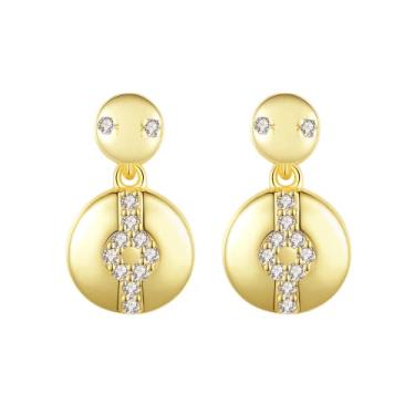 Imagem de Efashion Brincos de prata esterlina 925 banhados a ouro 14K com zircônia, Small, Ouro amarelo, Zircônia cúbica