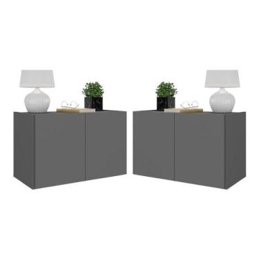 Imagem de Kit 2 Mesas De Cabeceira Suspensas 2 Portas Multimóveis Mp4137 Grafite