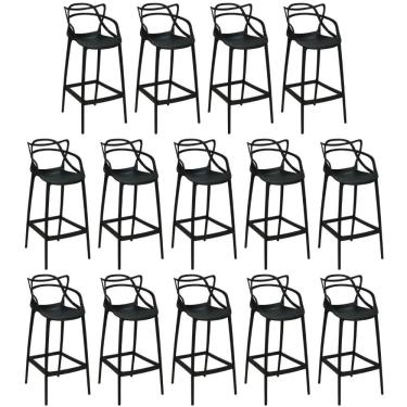 Imagem de Kit 14 Banquetas Allegra Com Encosto Design Cozinha/bancada - Preto